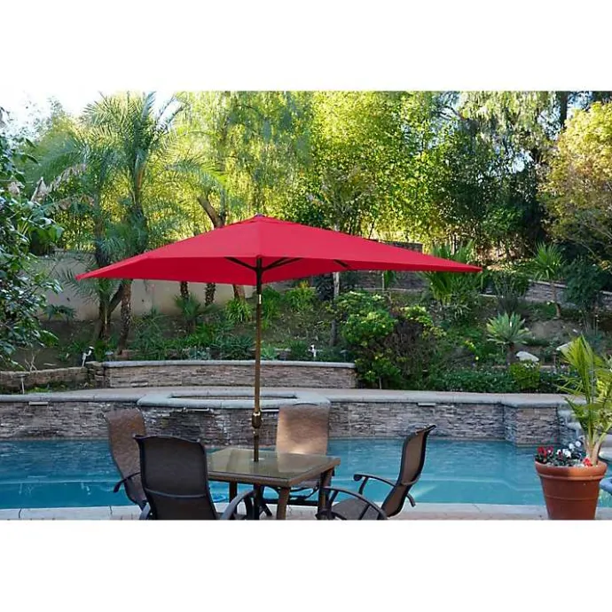 Clearance Kirklands Home Red & Champagne 10 ft. Hand Crank Tilt Umbrella