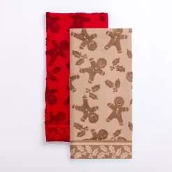 Hot Kirklands Home Red & Taupe Gingerbread Kitchen Towels, Set of 2
