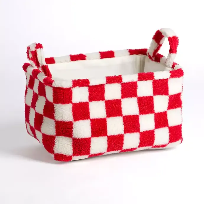 Best Kirklands Home & White Checke Sherpa Storage Bin Red