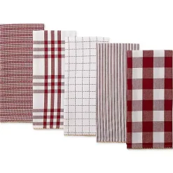 New Kirklands Home Red & White Woven Patterns 5-pc. Dish Towel Set