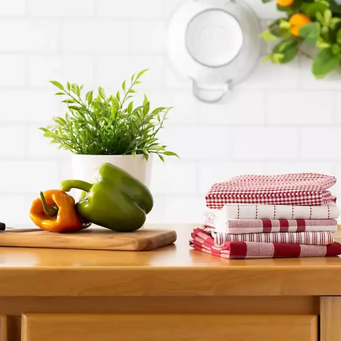 New Kirklands Home Red & White Woven Patterns 5-pc. Dish Towel Set