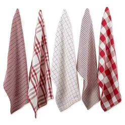 New Kirklands Home Red & White Woven Patterns 5-pc. Dish Towel Set