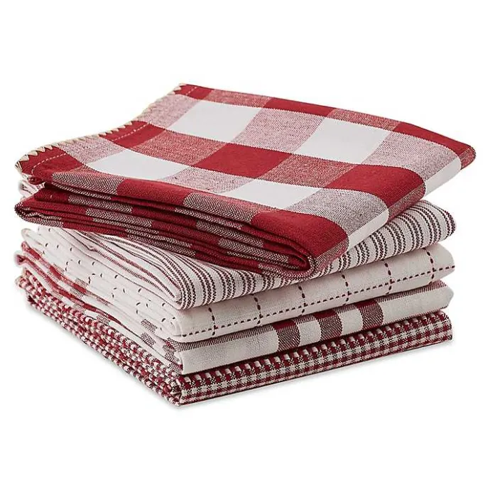 New Kirklands Home Red & White Woven Patterns 5-pc. Dish Towel Set