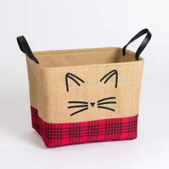 Clearance Kirklands Home Red and Black Plaid Cat Whiskers Jute Bin