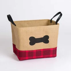 Discount Kirklands Home Red and Black Plaid Dog Bone Jute Bin