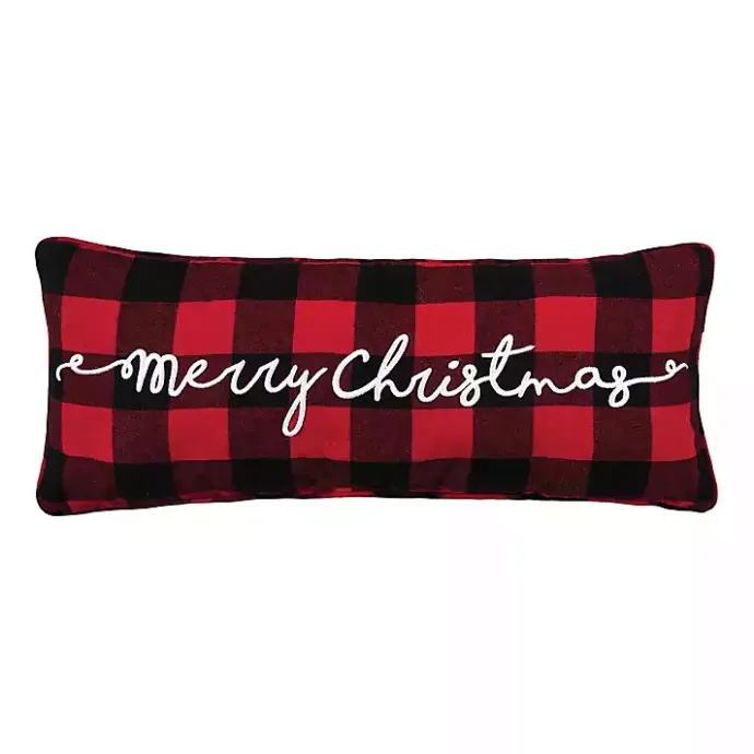 Sale Kirklands Home Red and Black Plaid Merry Christmas Pillow