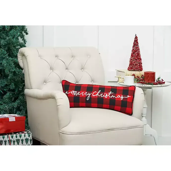 Sale Kirklands Home Red and Black Plaid Merry Christmas Pillow