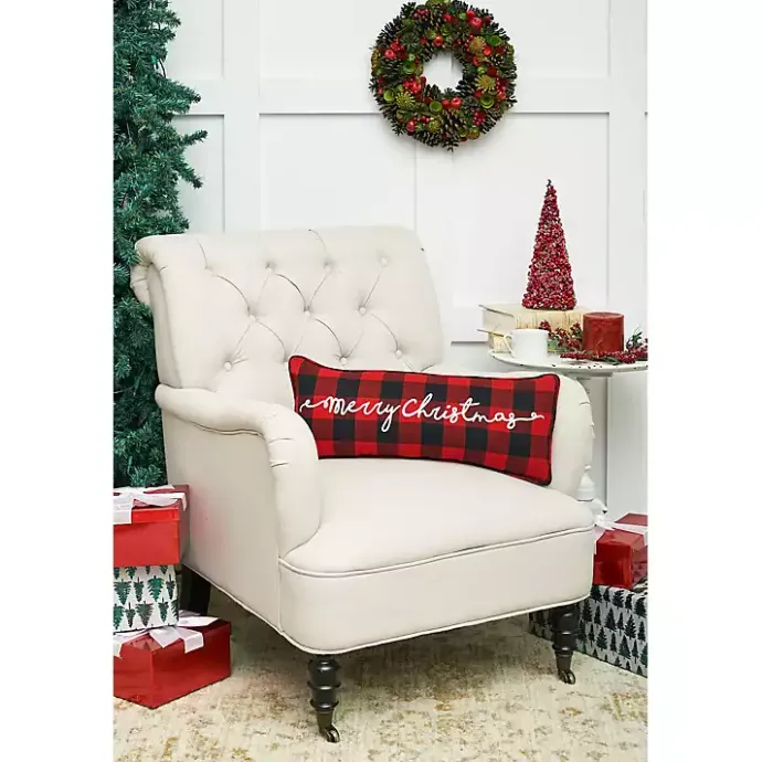 Sale Kirklands Home Red and Black Plaid Merry Christmas Pillow
