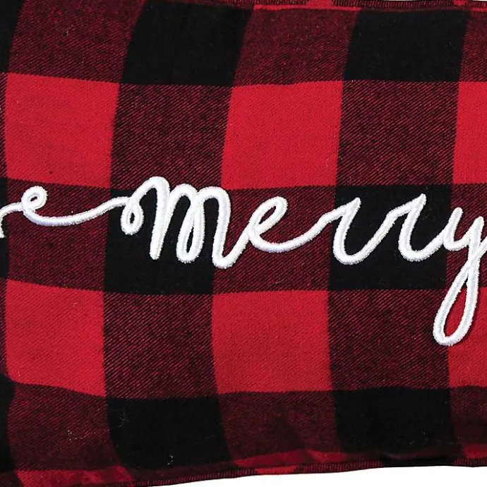 Sale Kirklands Home Red and Black Plaid Merry Christmas Pillow