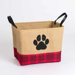 Discount Kirklands Home and Black Plaid Paw Print Jute Bin Red