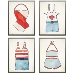 Sale Kirklands Home Red and Blue Vintage Swimsuits Art, Set of 4