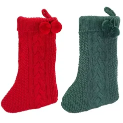 Online Kirklands Home Red and Green Cable Knit Stockings, Set of 2
