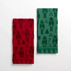 Online Kirklands Home Red and Green Nucracker Kitchen Towels, Set of 2
