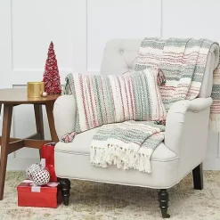 Sale Kirklands Home Red and Green Striped Christmas Lumbar Pillow