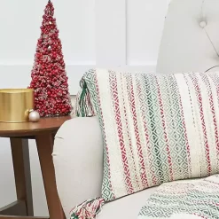 Sale Kirklands Home Red and Green Striped Christmas Lumbar Pillow