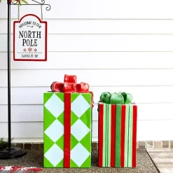 Sale Kirklands Home Red and Green Striped Christmas Present Statue