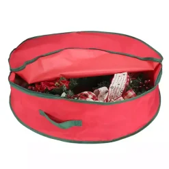 Kirklands Home Red and Green Wreath Storage Bag