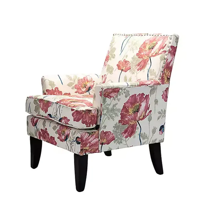 Clearance Kirklands Home Red and Ivory Floral Upholstered Accent Chair