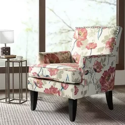 Clearance Kirklands Home Red and Ivory Floral Upholstered Accent Chair