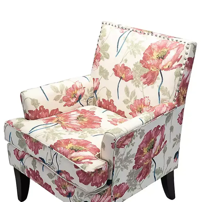 Clearance Kirklands Home Red and Ivory Floral Upholstered Accent Chair