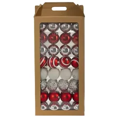 Outlet Kirklands Home Red and Silver Shatterproof Ornaments, Set of 64