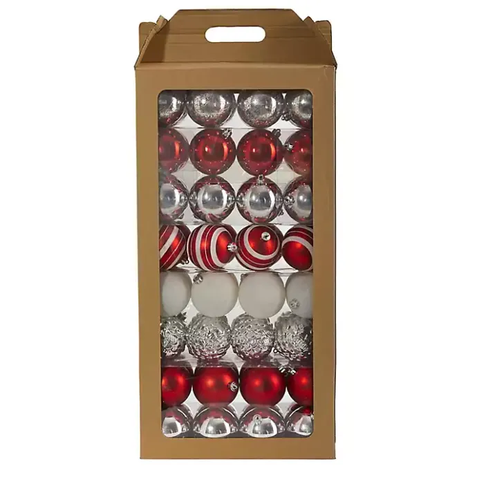 Outlet Kirklands Home Red and Silver Shatterproof Ornaments, Set of 64
