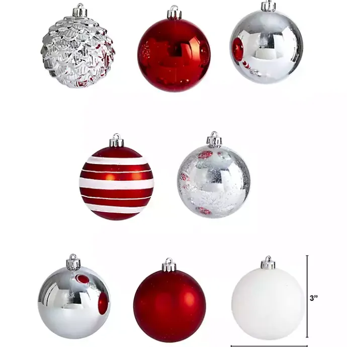 Outlet Kirklands Home Red and Silver Shatterproof Ornaments, Set of 64