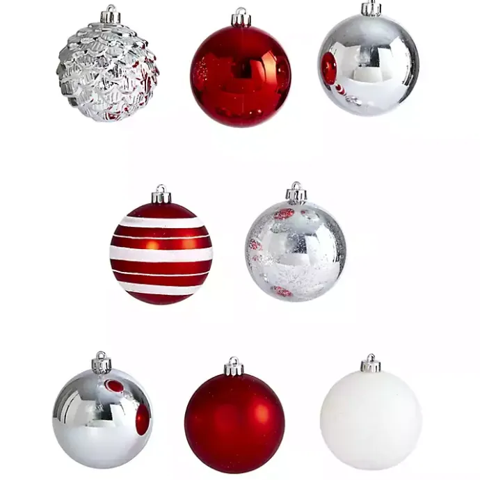 Outlet Kirklands Home Red and Silver Shatterproof Ornaments, Set of 64