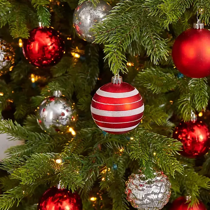 Outlet Kirklands Home Red and Silver Shatterproof Ornaments, Set of 64