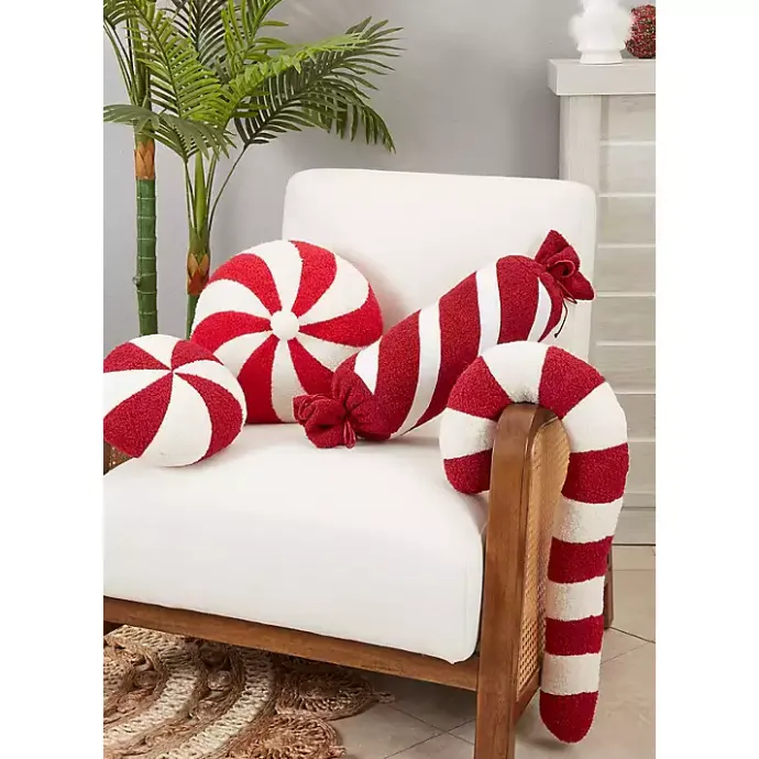 Discount Kirklands Home Red and White Candy Roll Pillow
