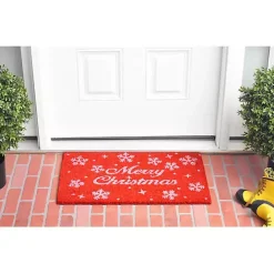 New Kirklands Home Red and White Merry Christmas Snowflake Doormat