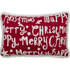Best Kirklands Home Red and White Merry Happy Christmas Lumbar Pillow