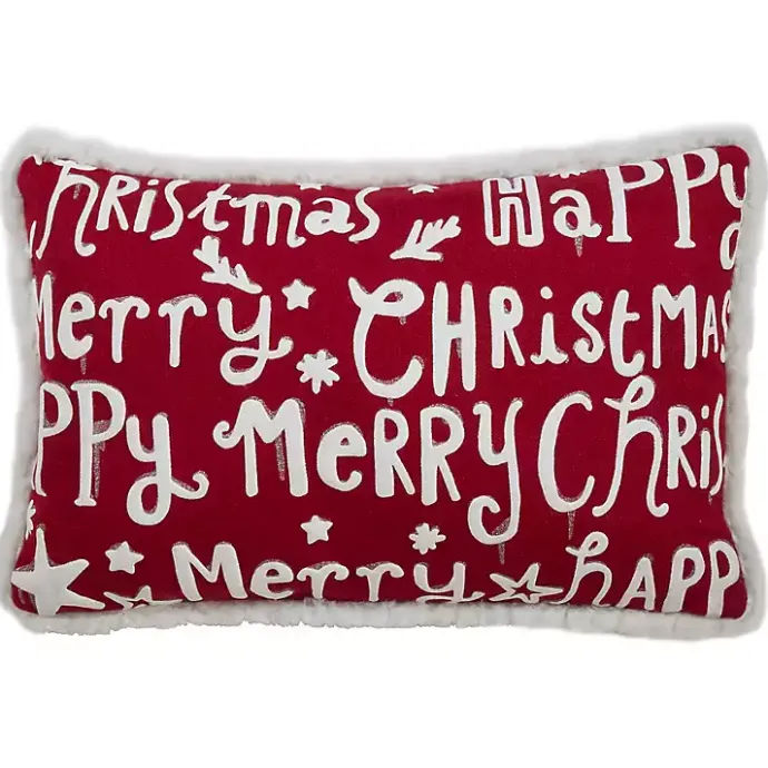 Best Kirklands Home Red and White Merry Happy Christmas Lumbar Pillow
