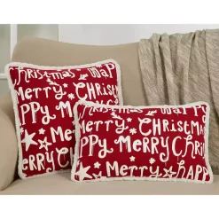 Best Kirklands Home Red and White Merry Happy Christmas Lumbar Pillow