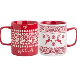 New Kirklands Home Red and White Reindeer Sweater Mugs, Set of 2