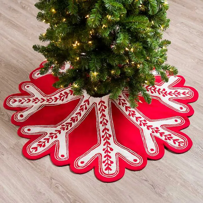 Online Kirklands Home Red and White Snowflake Shaped Tree Skirt
