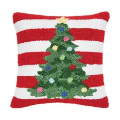 Kirklands Home Red and White Striped Christmas Tree Pillow