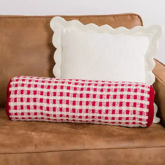 Outlet Kirklands Home Red and White Windowpane Bolster Pillow
