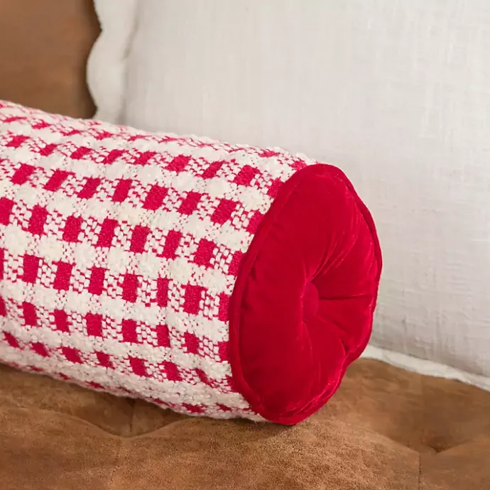 Outlet Kirklands Home Red and White Windowpane Bolster Pillow