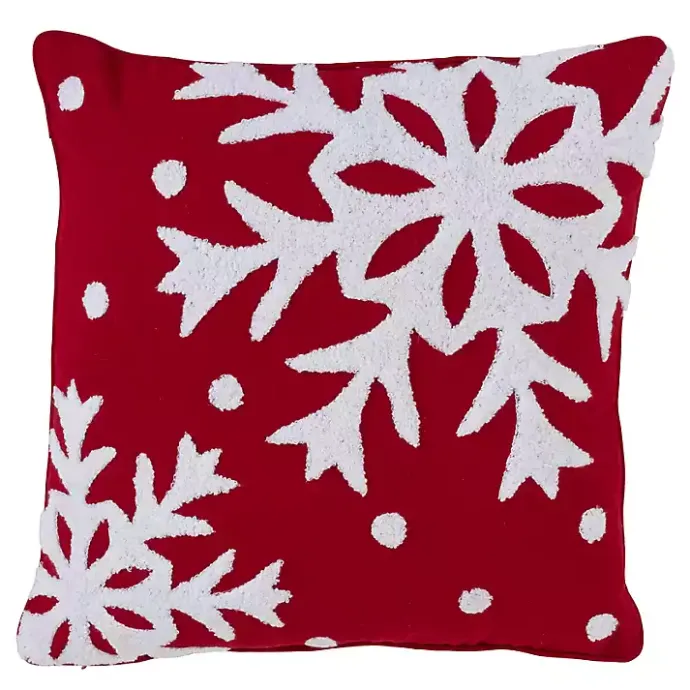 Sale Kirklands Home Red Back White Snowy Snowflake Christmas Pillow