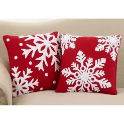 Sale Kirklands Home Red Back White Snowy Snowflake Christmas Pillow