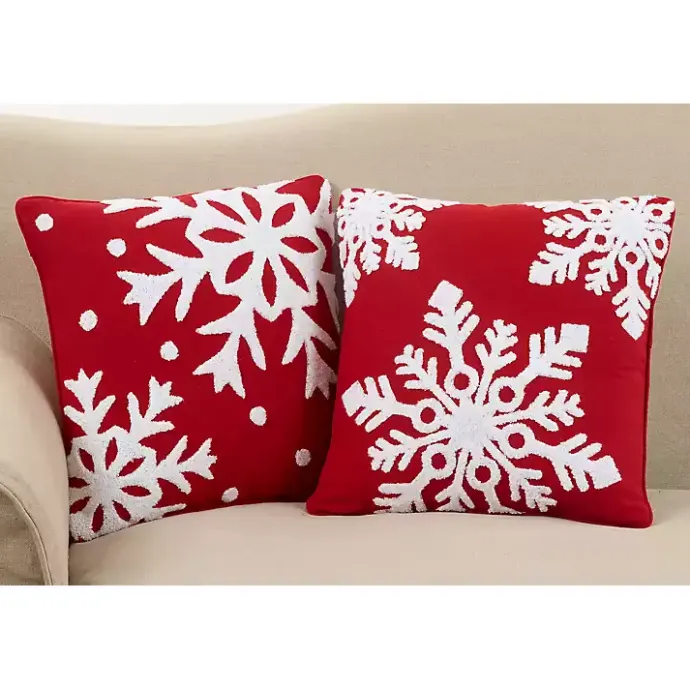 Sale Kirklands Home Red Back White Snowy Snowflake Christmas Pillow