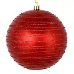 Clearance Kirklands Home Ball Ornaments with Glitter Lines, Set of 4 Red