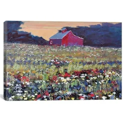Kirklands Home Red Barn and Flowers Canvas Art Print