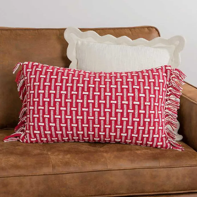 Hot Kirklands Home Red Basket Weave Lumbar Pillow