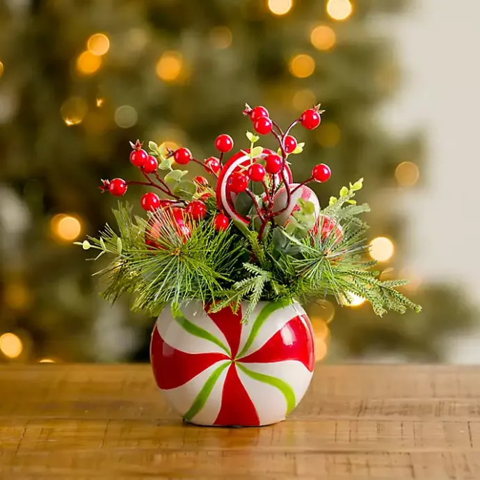 Best Kirklands Home Red Berry Arrangement in Peppermint Vase