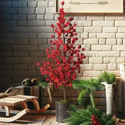 Clearance Kirklands Home Berry Christmas Arrangement in Metal Pot Red