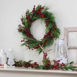 Outlet Kirklands Home Red Berry Pine Spiral Wreath