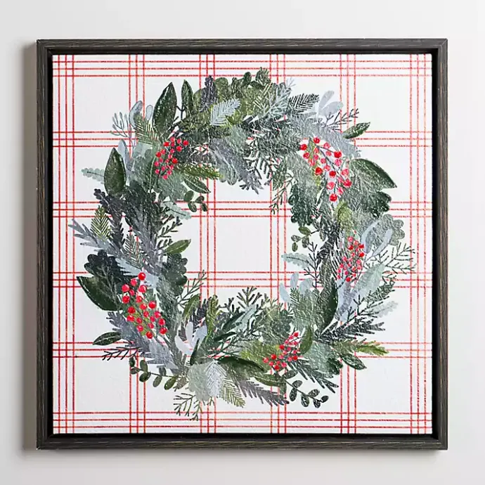 Sale Kirklands Home Red Berry Wreath and Windowpane Canvas Art Print