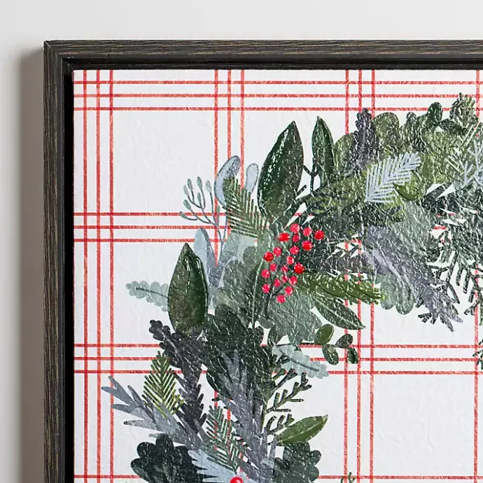 Sale Kirklands Home Red Berry Wreath and Windowpane Canvas Art Print